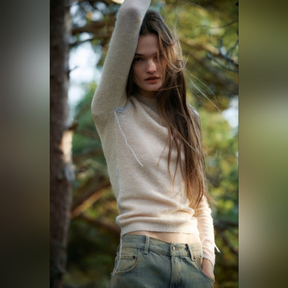 Wool & Alpaca Knit Sweater with Contrast Topstitching By Zara